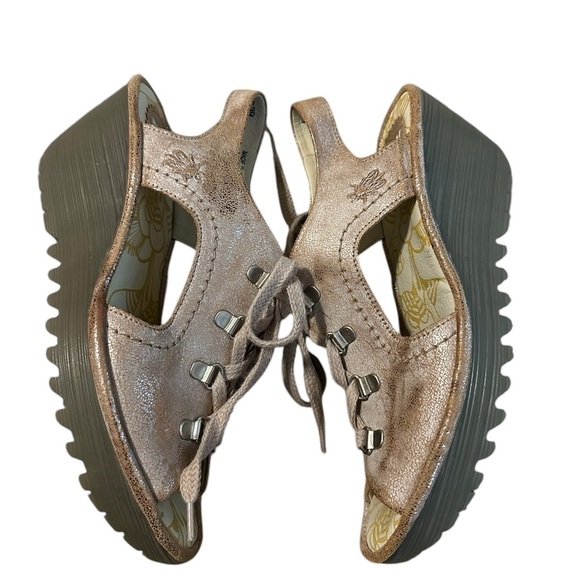 Fly London Yifa Metallic Silver Gold Open Toe Platform Wedge Sandals Y2K Size 8 - Picture 8 of 12